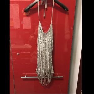 Le Château Vintage Silver Beaded Halter Top XS Y2K 90s Rare